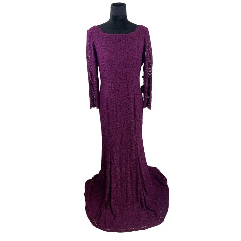 NWT Adrianna Papell Purple Floral Lace Full Length Gown US Size 14